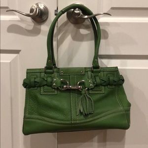 Coach Green Leather Shoulder Bag with Silver Hardware